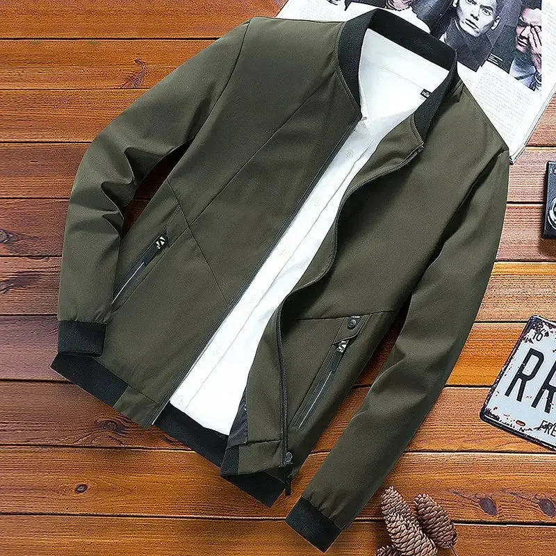 Men Spring Autumn Casual Jacket Coat English Stand Neck Men Simple Business Windproof Comfort All Match Jacket Men Size 8XL