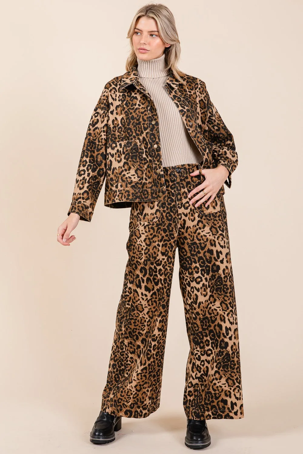 Nancy Animal Print Denim Long Sleeve Jacket