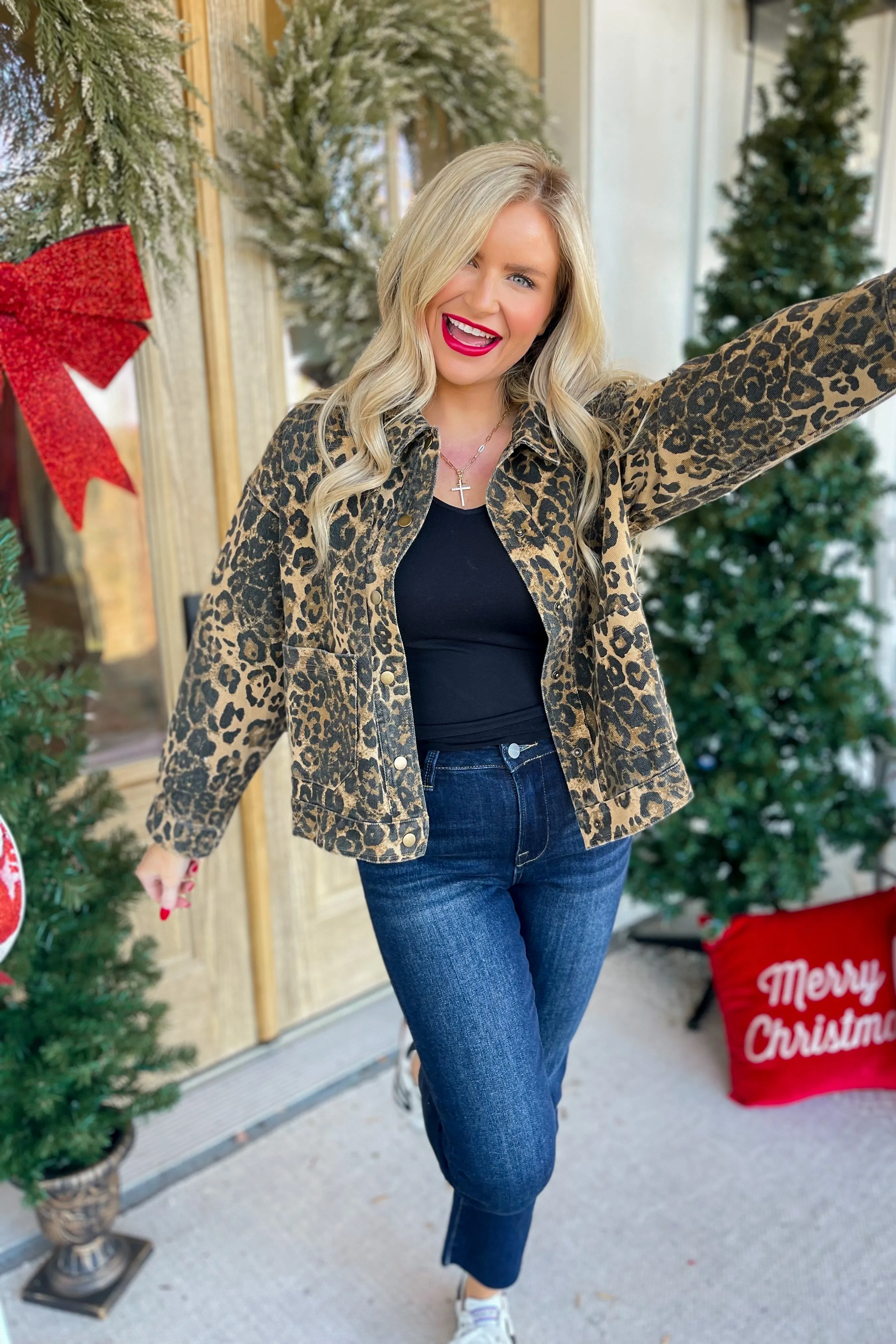 Nancy Animal Print Denim Long Sleeve Jacket