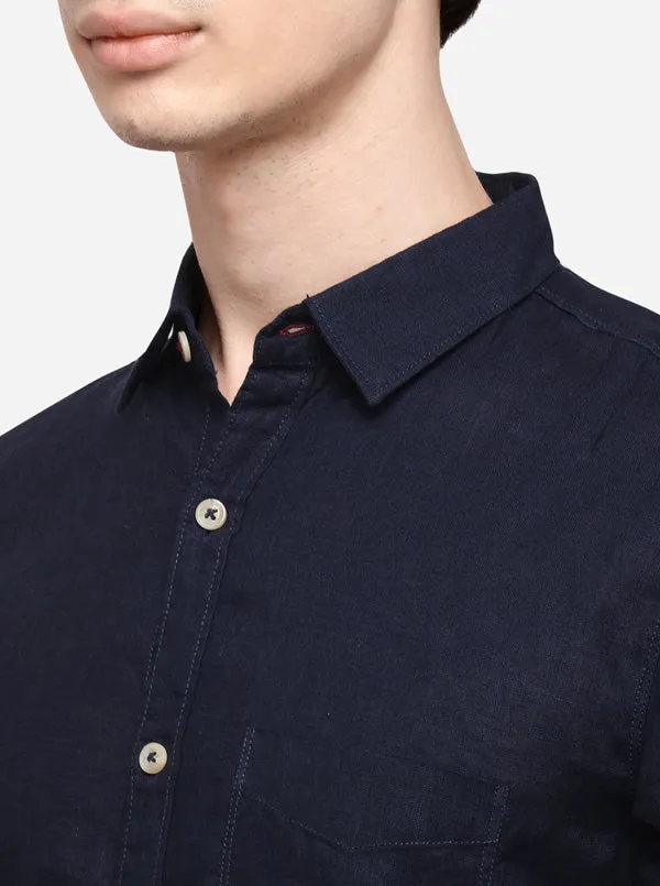 Navy Blue Slim Fit Solid Casual Shirt | JadeBlue