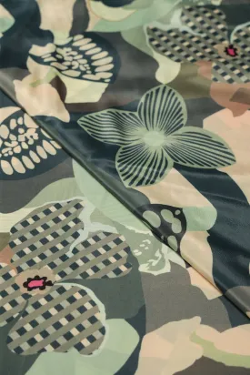 Olive And Cream Floral Pattern Digital Print On Crepe Fabric