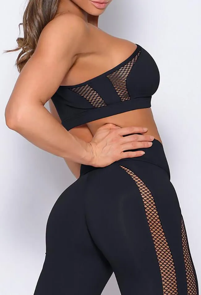 One-Shoulder Sheer Mesh Sports Bra - Shine