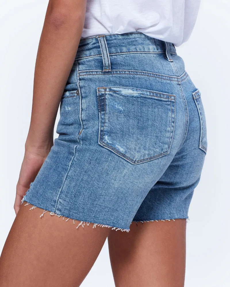 Paige Premium Denim - Sarah Longline Short with Raw Hem in Haddie Destructed