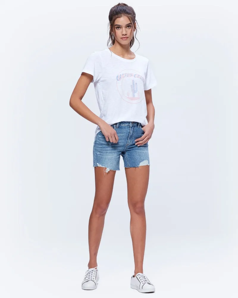 Paige Premium Denim - Sarah Longline Short with Raw Hem in Haddie Destructed