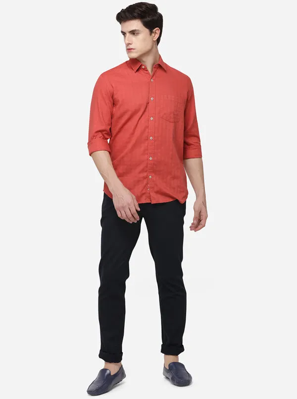 Paprika Red Solid Tailored Fit Casual Shirt | JadeBlue
