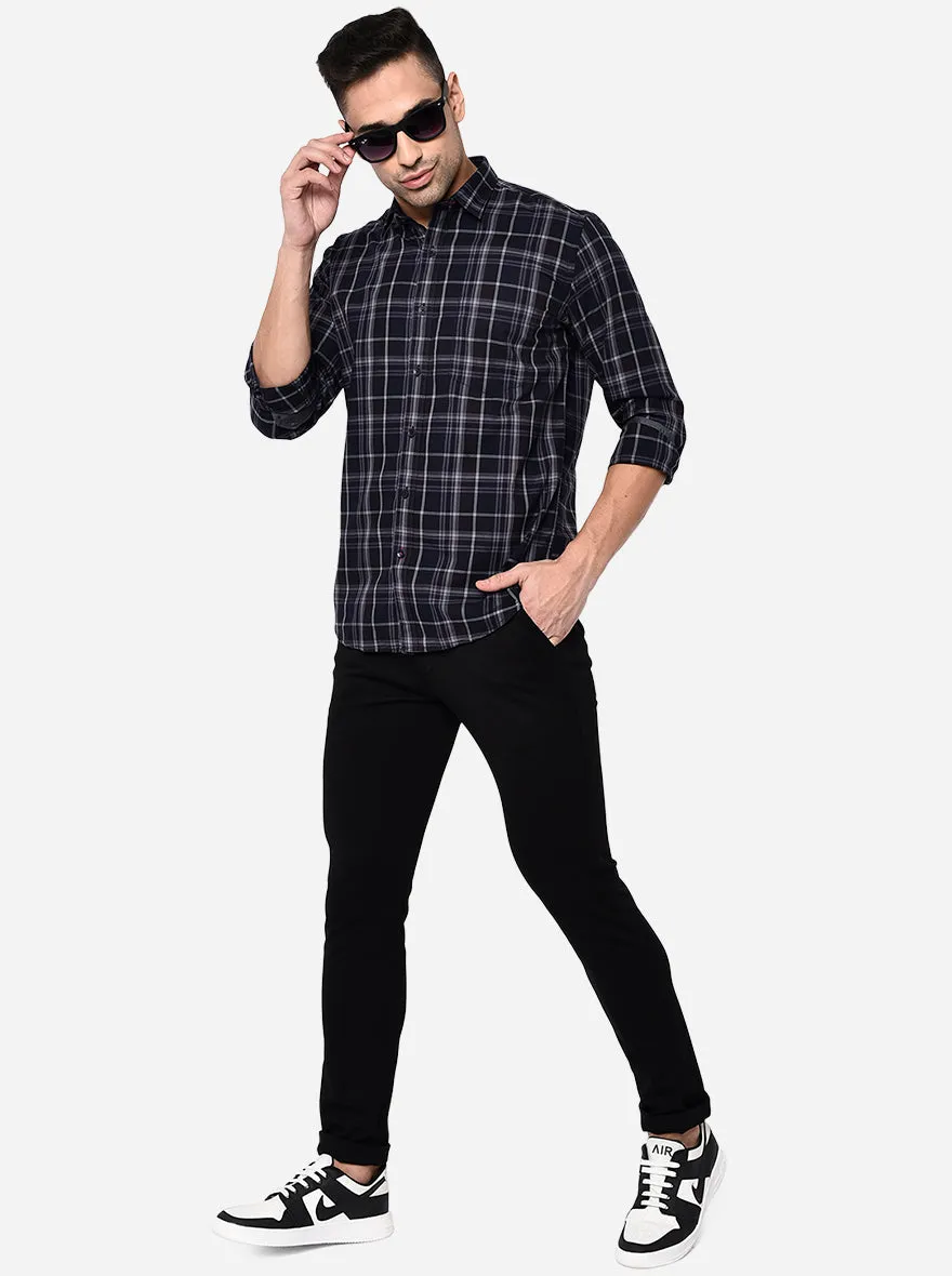 Peacot Blue Checked Slim Fit Casual Shirt | JadeBlue