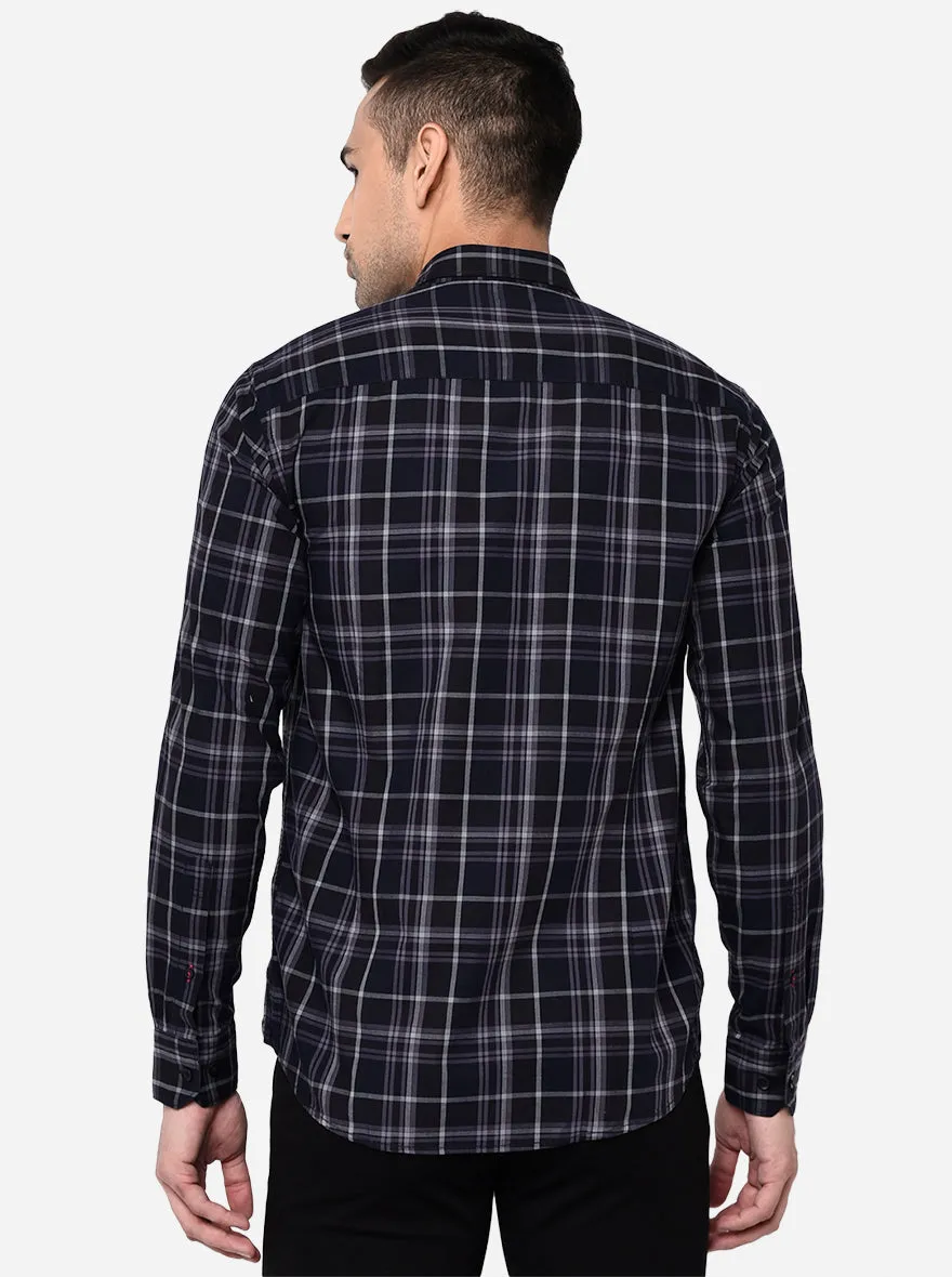 Peacot Blue Checked Slim Fit Casual Shirt | JadeBlue