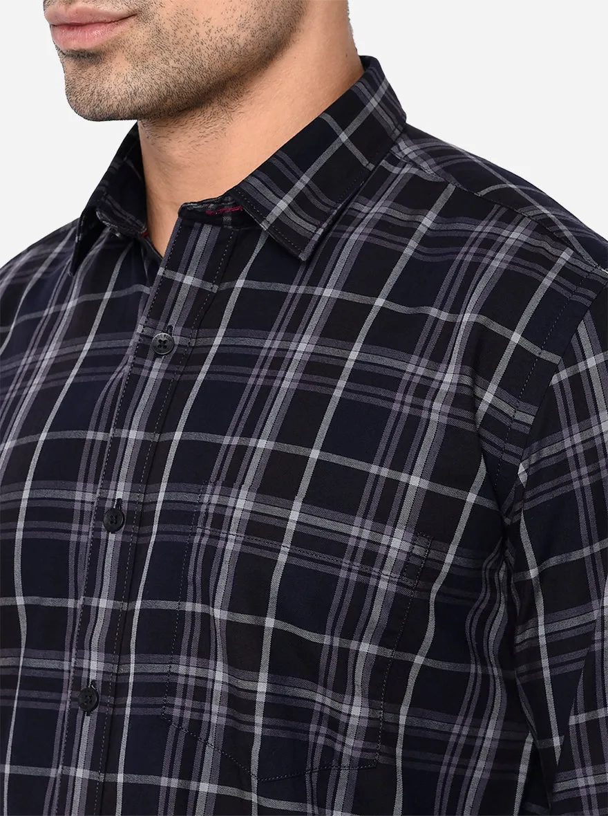 Peacot Blue Checked Slim Fit Casual Shirt | JadeBlue