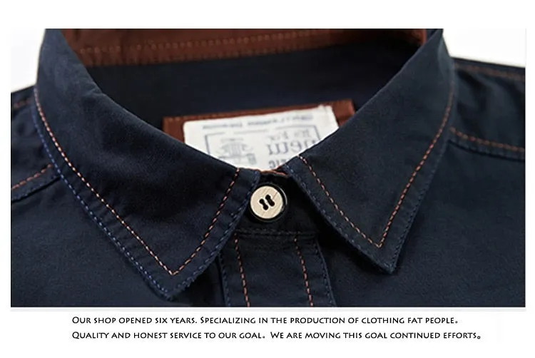 Plus Size Cotton Denim Military Casual Long Sleeve Shirt