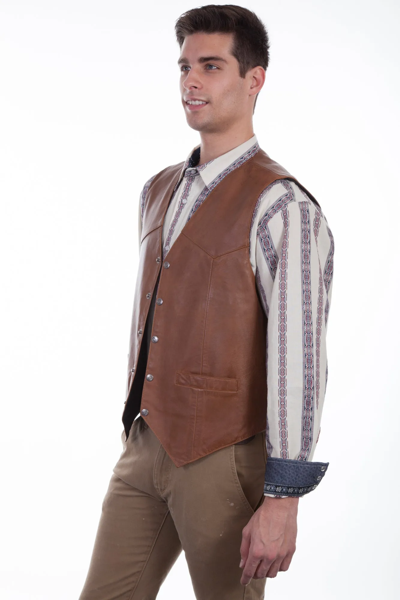Scully Mens Saddle Tan Soft Lamb Western Snap Vest XXL