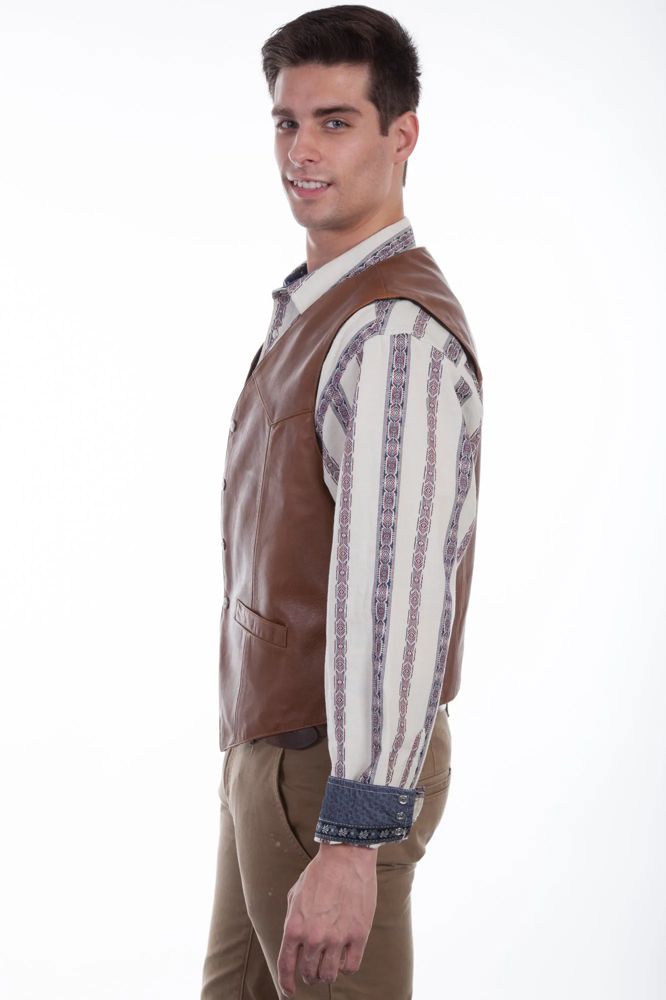 Scully Mens Saddle Tan Soft Lamb Western Snap Vest XXL