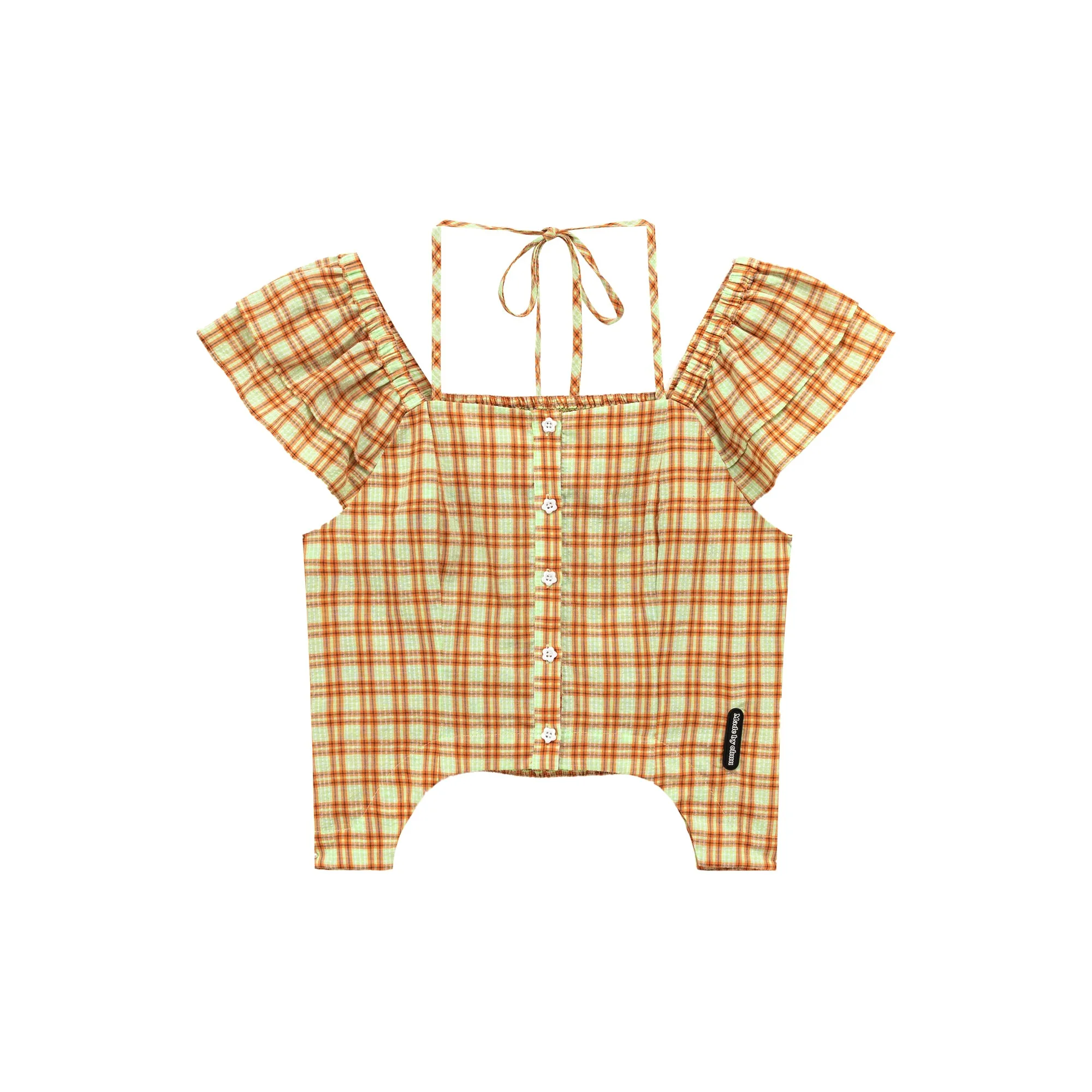 Side Garter Check Buttoned Yellow Blouse