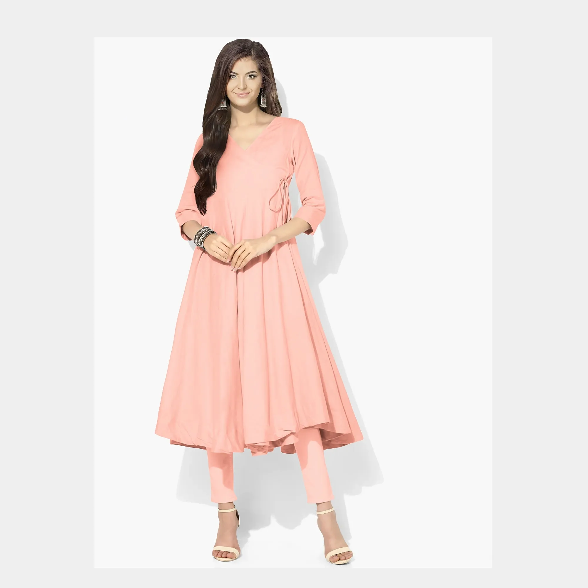 Solid Peach Color Plain Crepe Fabric