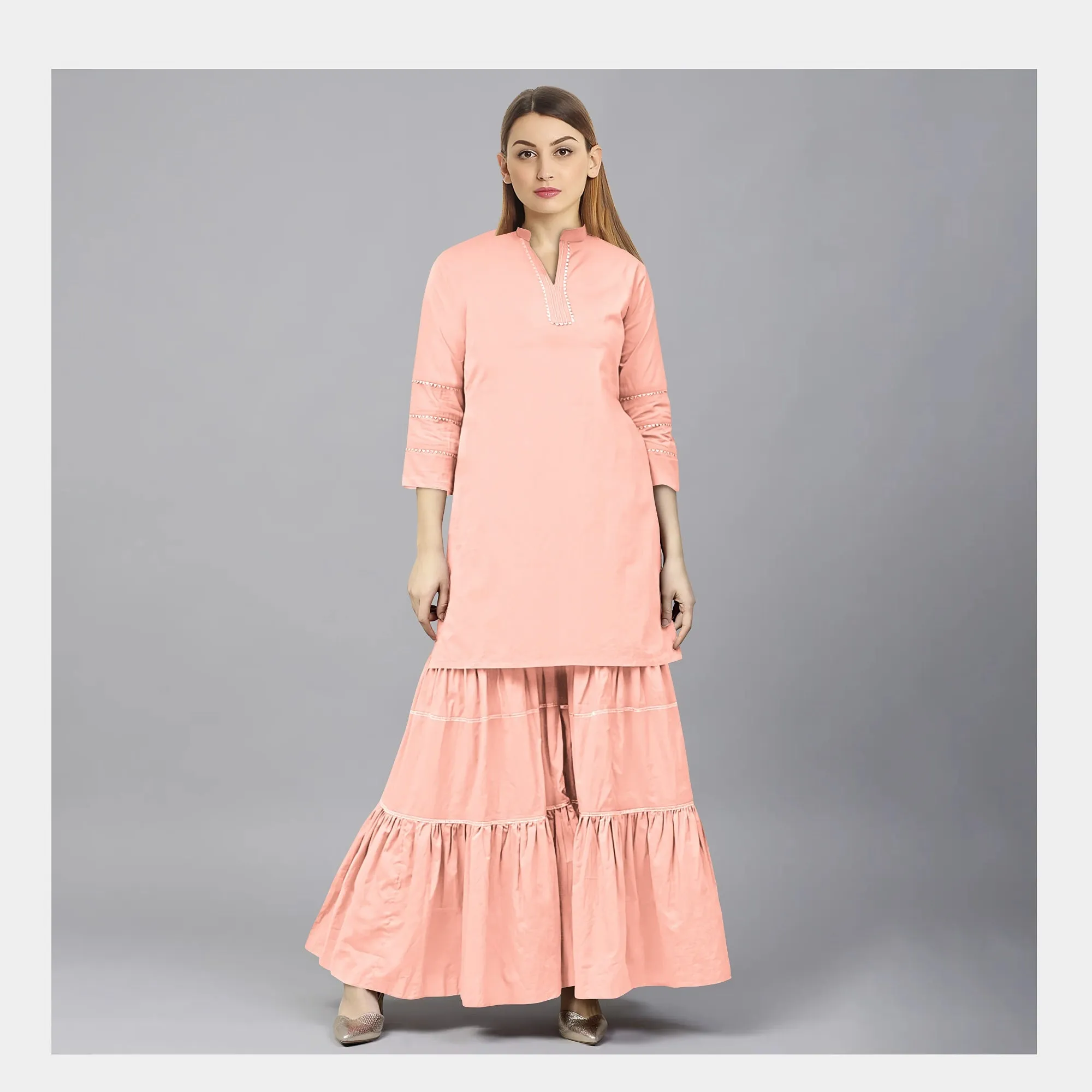 Solid Peach Color Plain Crepe Fabric