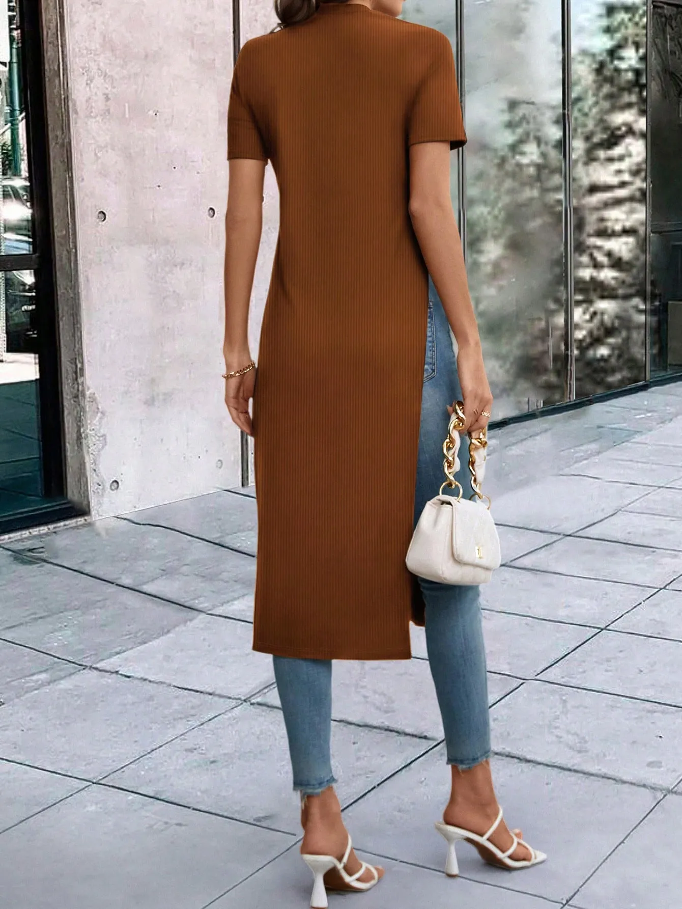 Solid Split Thigh Longline Tee