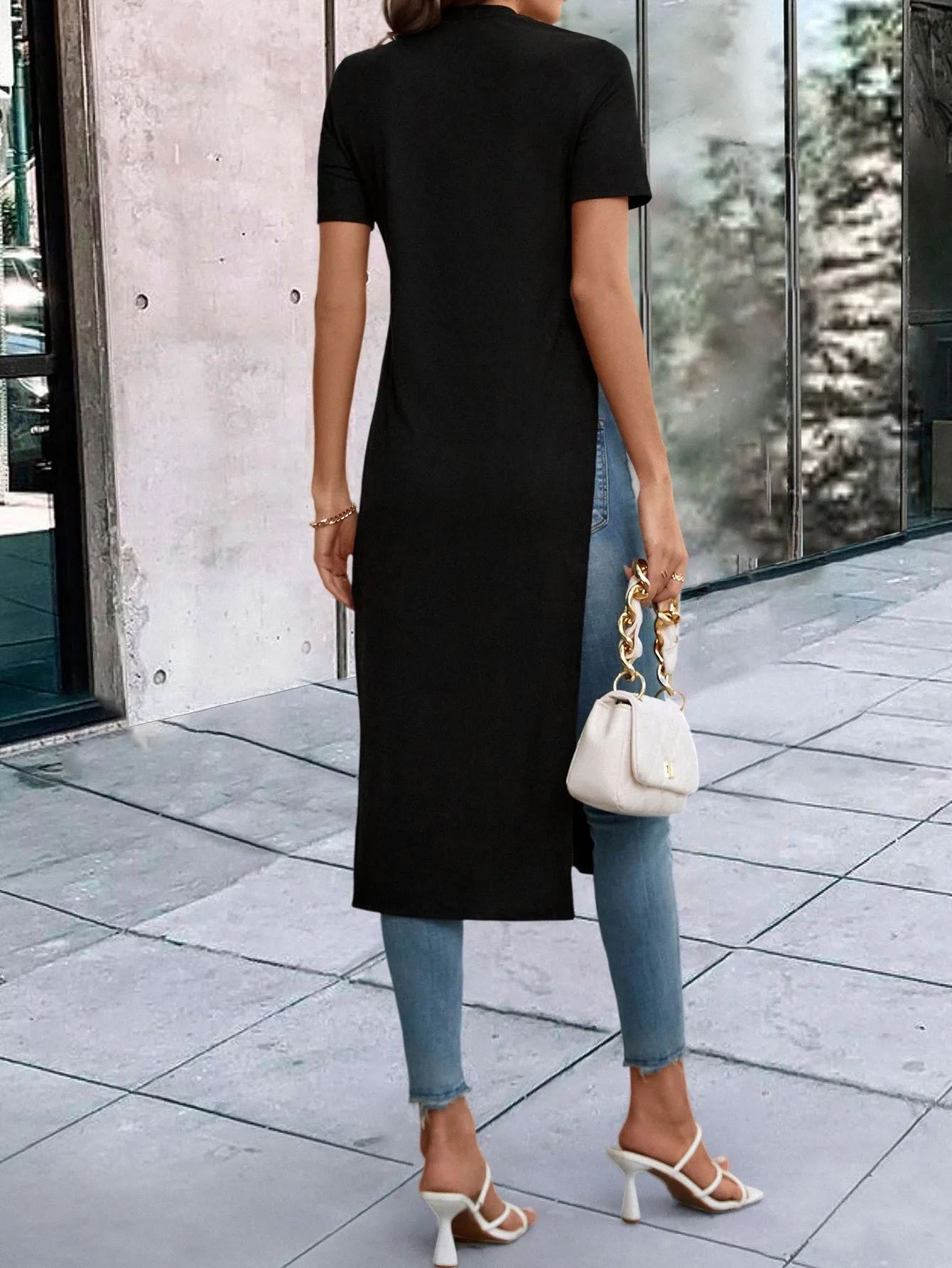 Solid Split Thigh Longline Tee