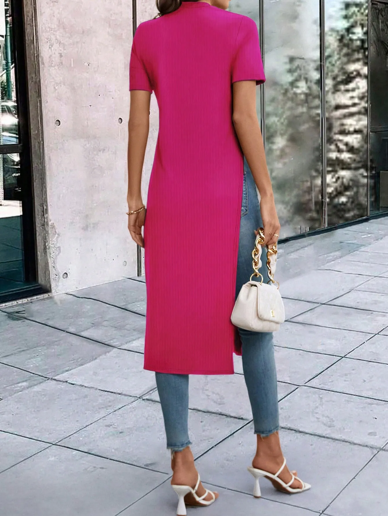 Solid Split Thigh Longline Tee
