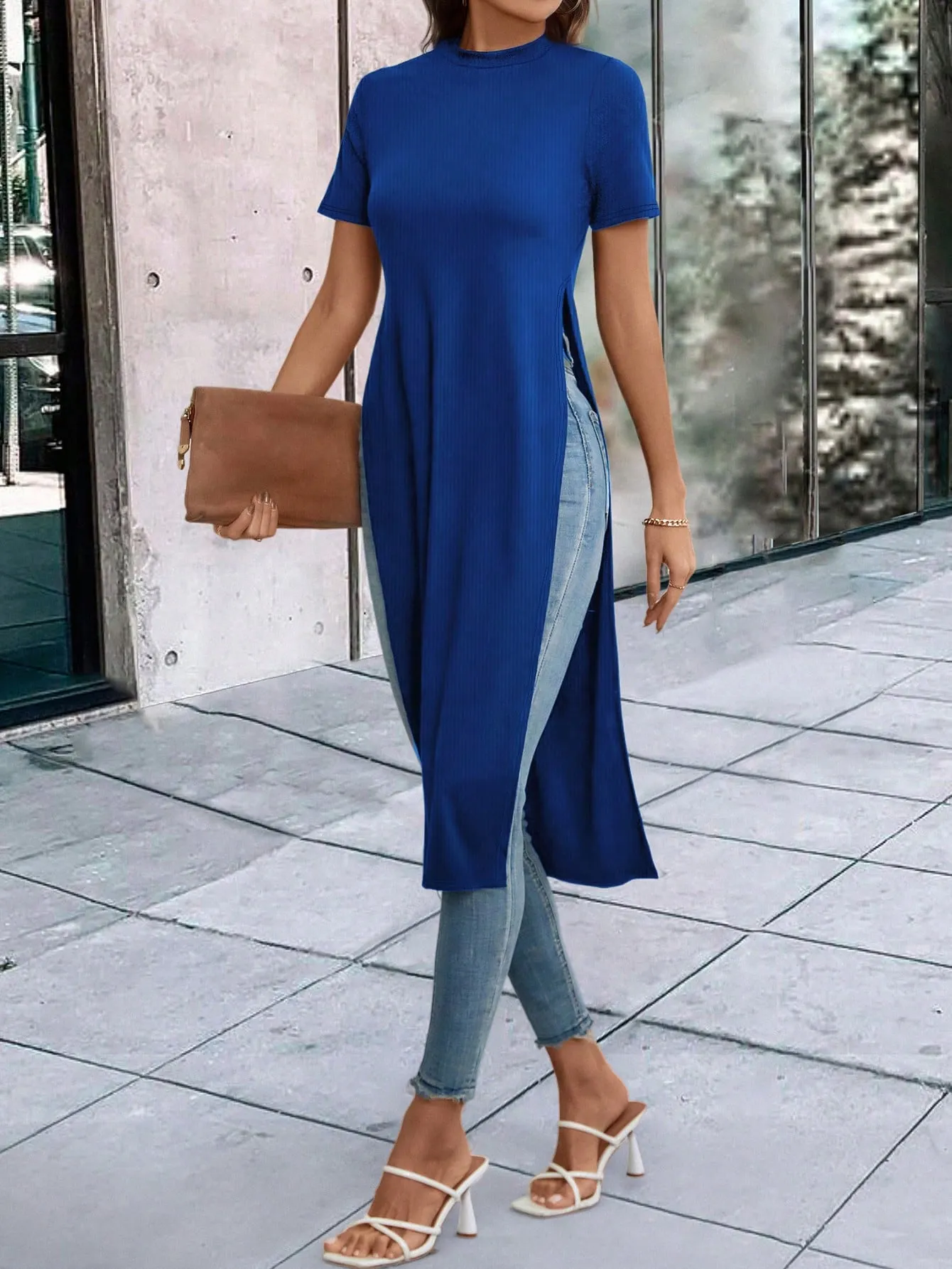 Solid Split Thigh Longline Tee