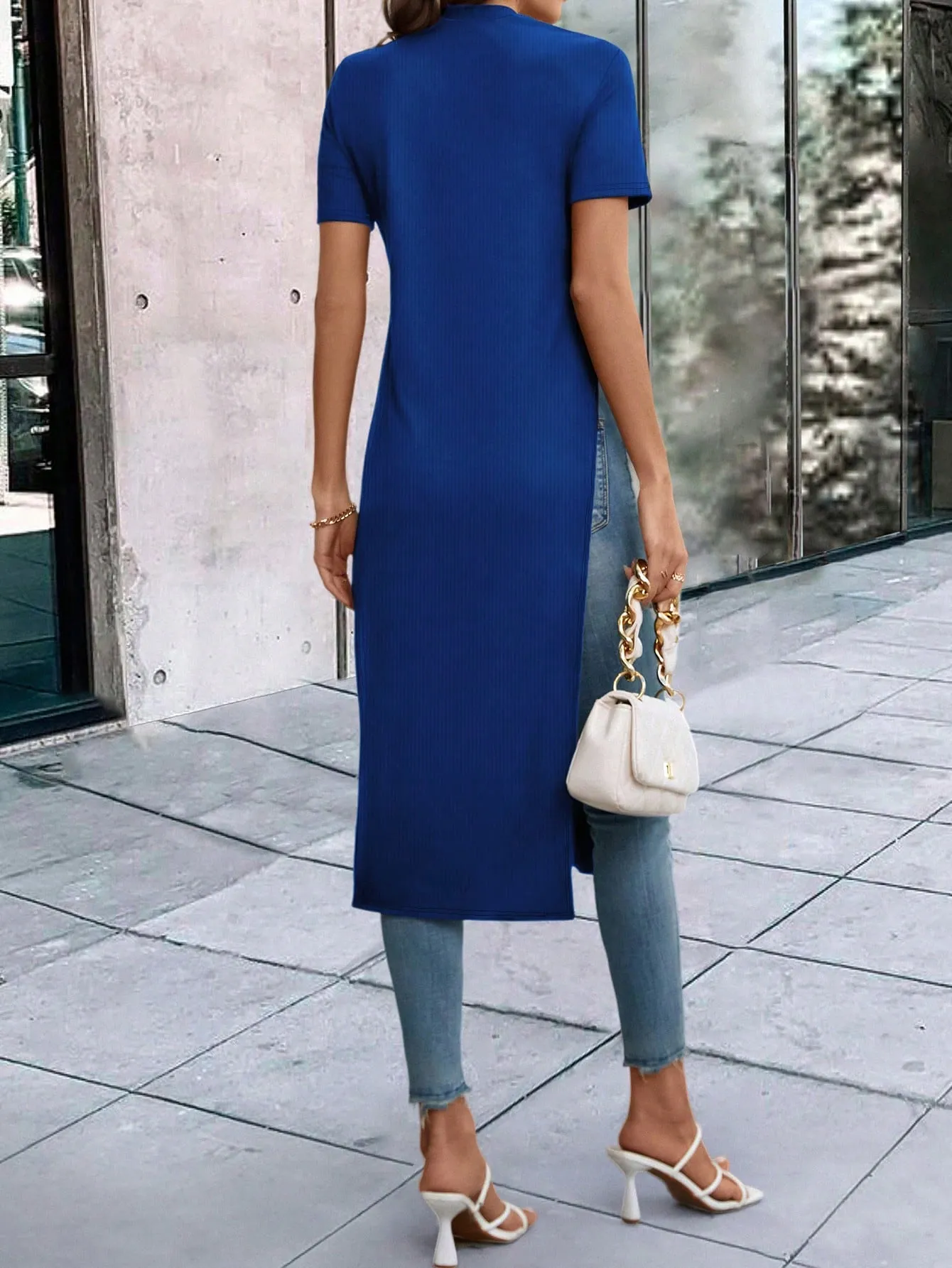Solid Split Thigh Longline Tee