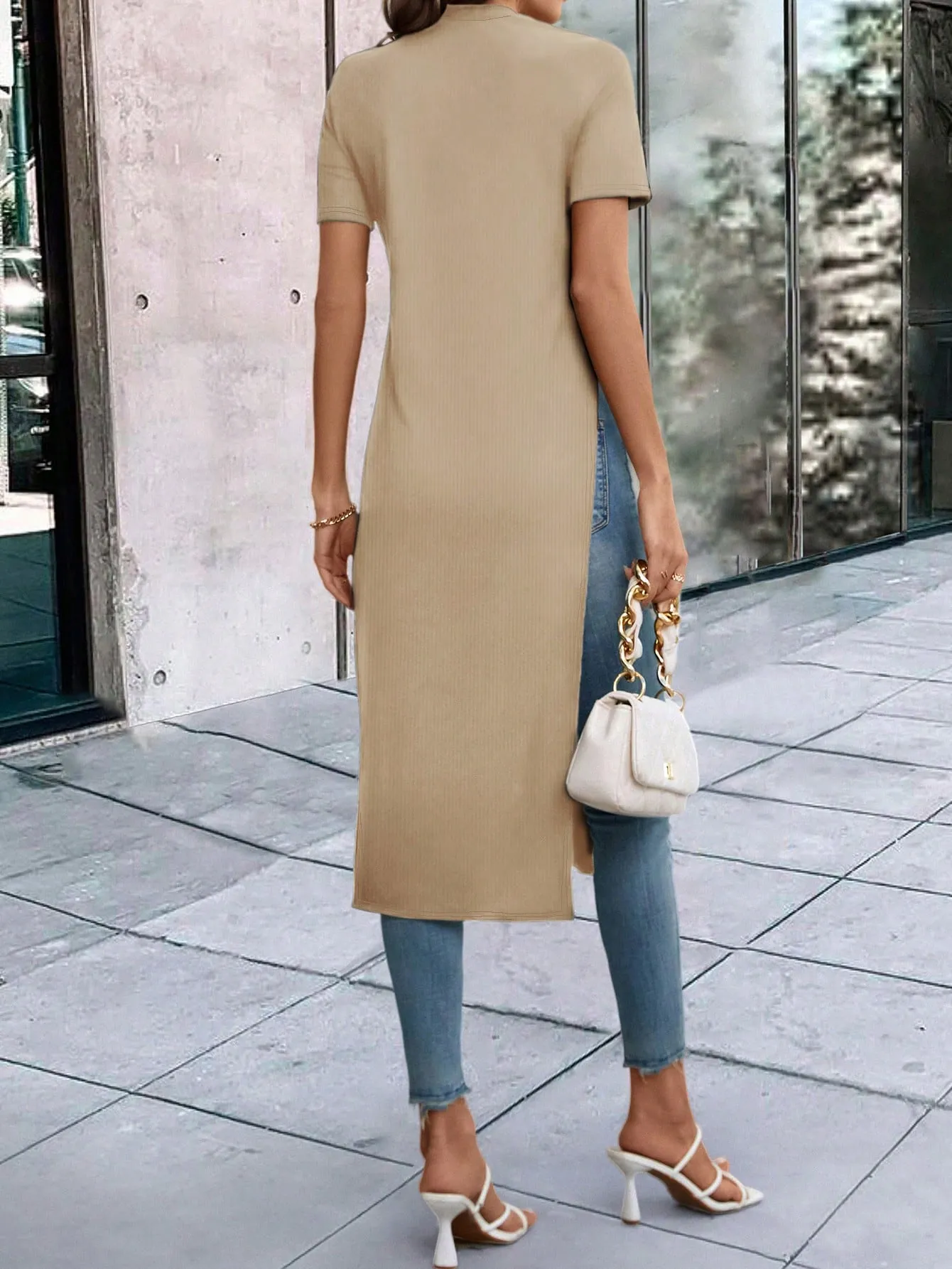 Solid Split Thigh Longline Tee