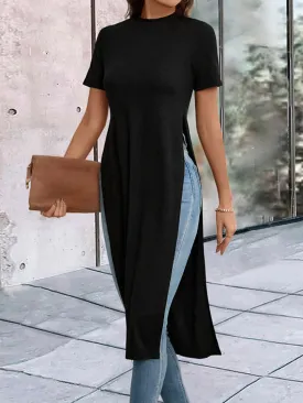 Solid Split Thigh Longline Tee
