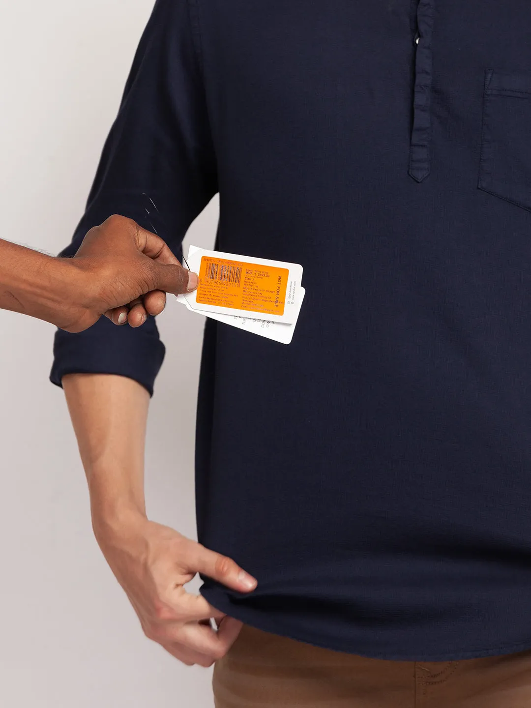 Spykar Navy Blue Cotton Full Sleeve Plain Shirt Kurta For Men