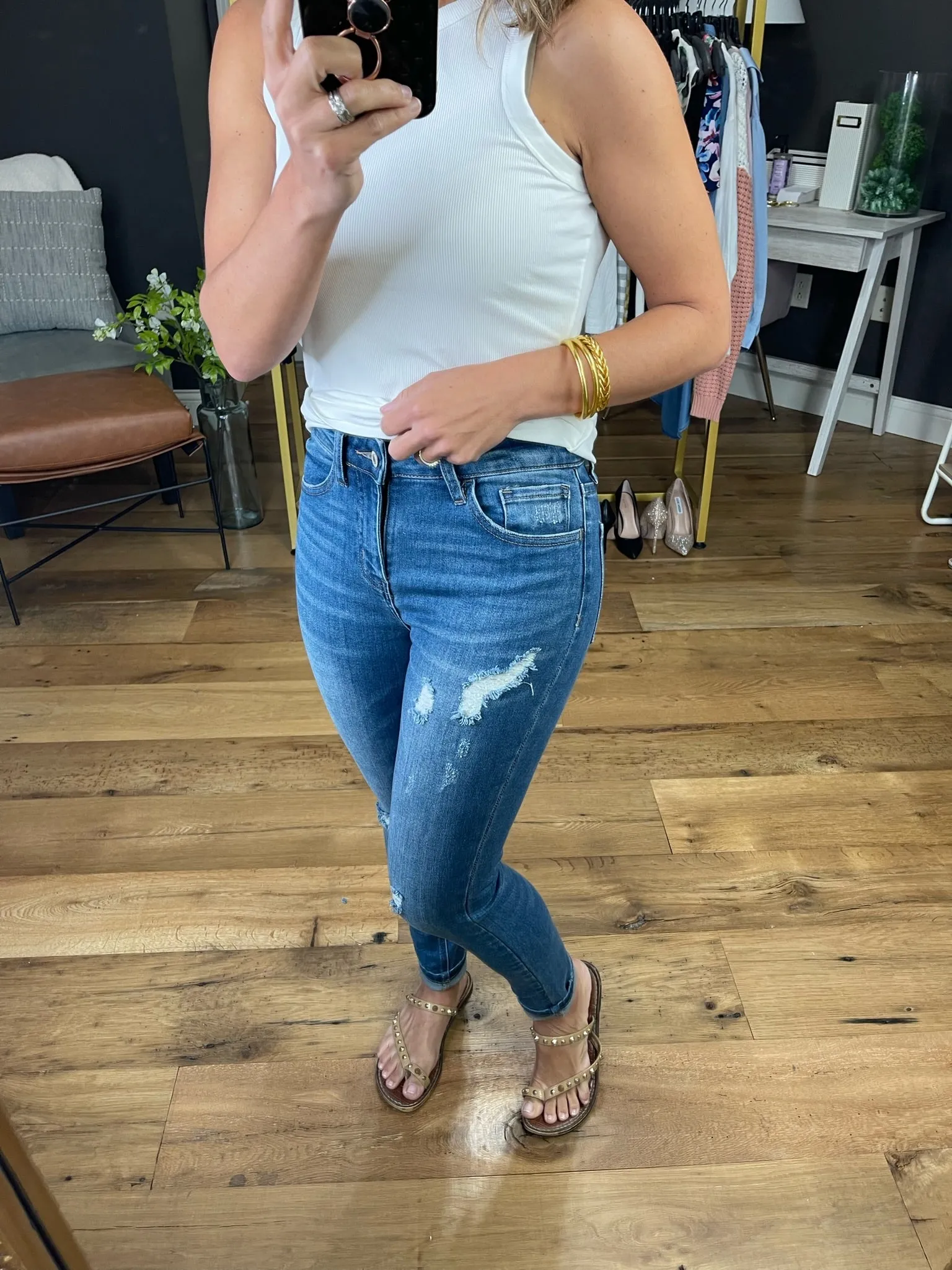 The Jonnie High-Rise Distressed Skinny Crop Denim