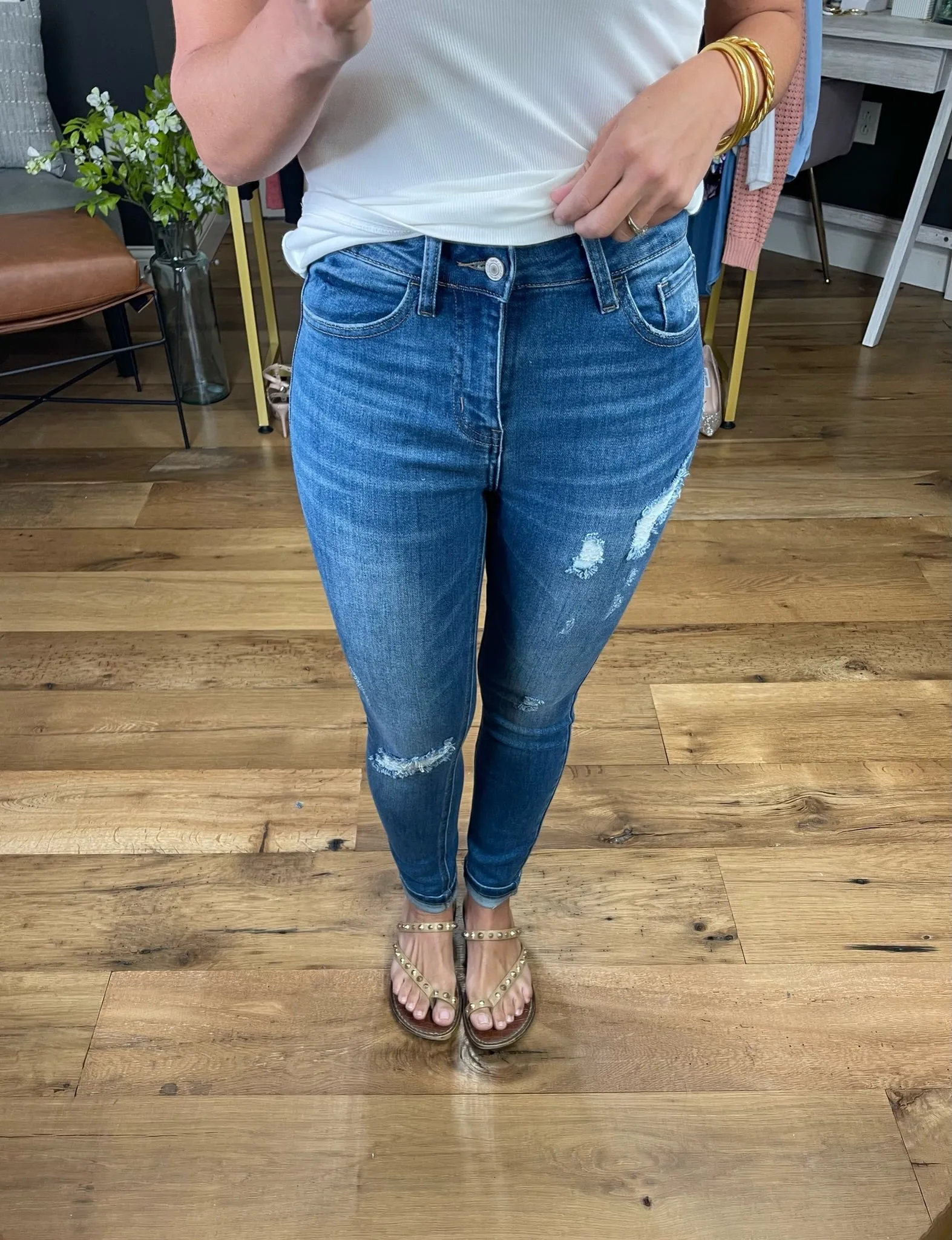 The Jonnie High-Rise Distressed Skinny Crop Denim
