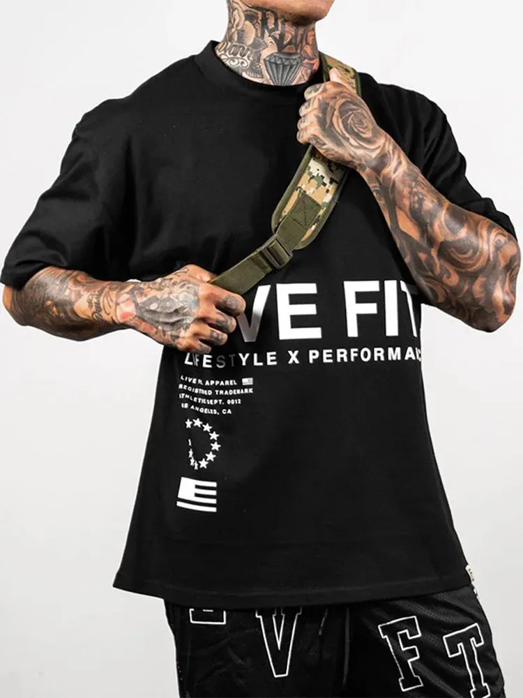 Wiaofellas  -  Men's Trendy O Neck Short Sleeve T Shirt Casual Loose Letter Printed Blouse Tops Steet Gyms Fitness Training Male Tee Shirts