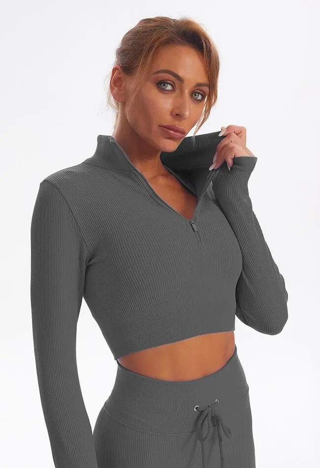 Zip Up Ribbed Long Sleeve Top - Marvel
